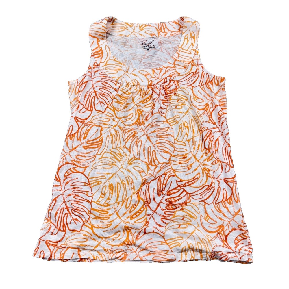 Vineyard Vines Sleevelesst Top Women Medium Orange Floral Blouse Tank